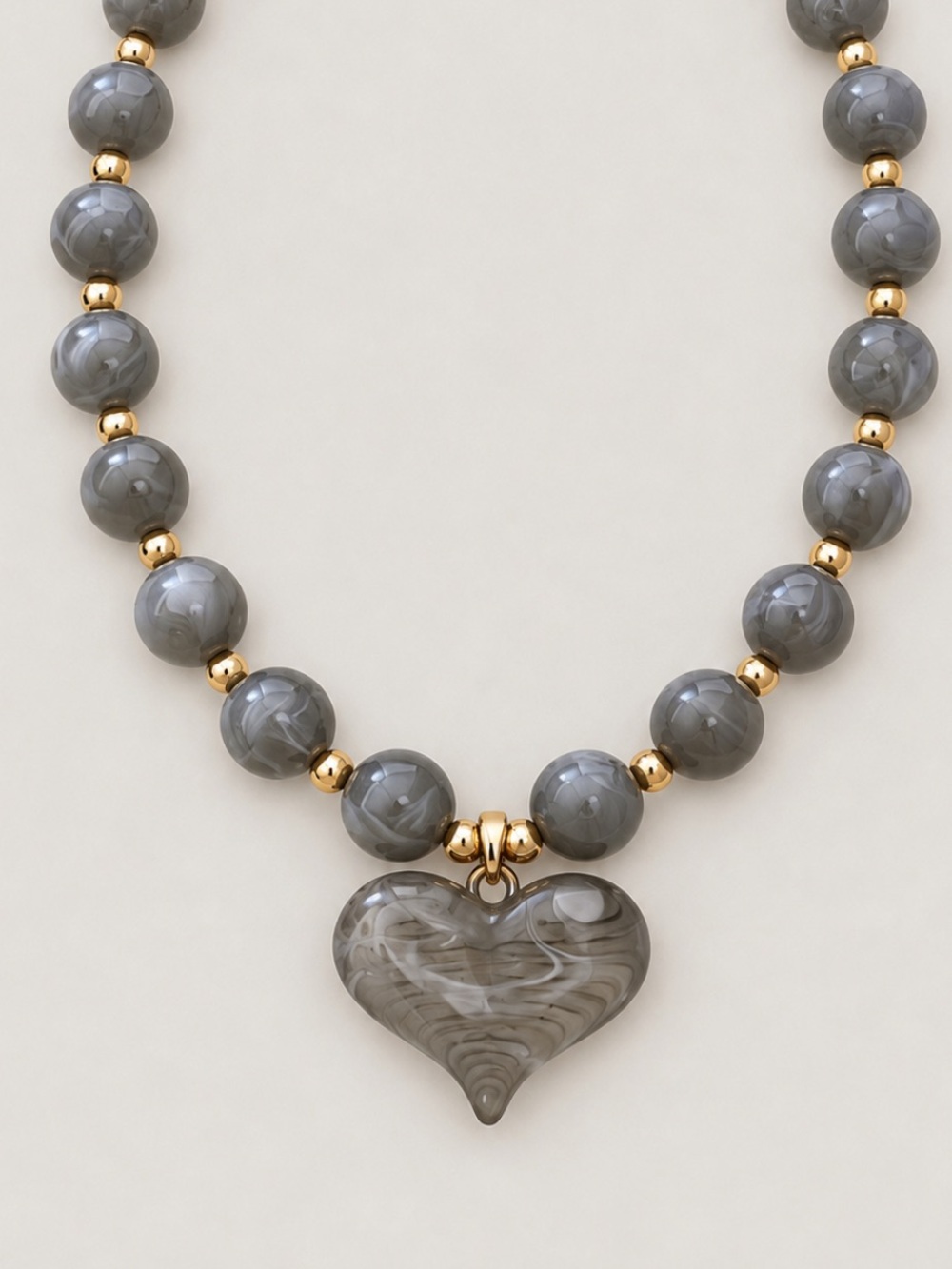 New! Gray Marble Beaded Heart Necklace NWOT